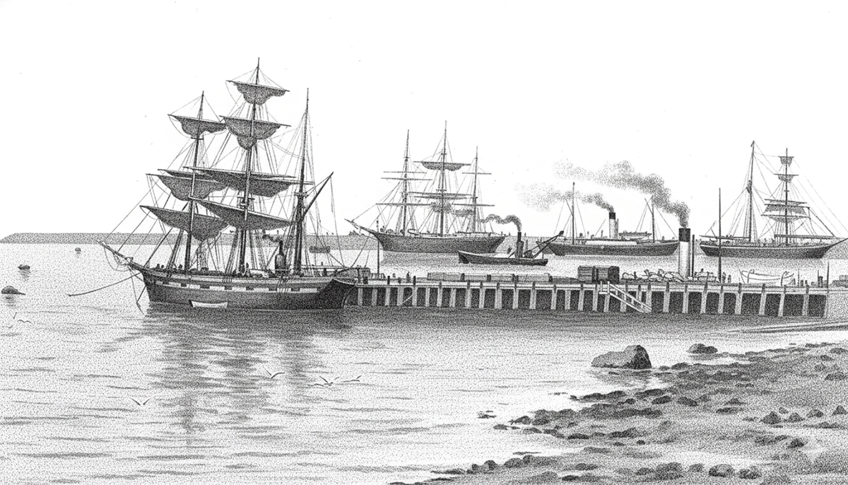 Based on a painting by William Gibb 1859 1931 Timaru Harbour 1888 Oil on canvas Aigantighe Art Gallery Collection 2002 10