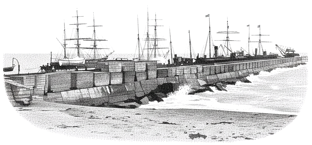 Engraving showing the Timaru Breakwater 1888 Picturesque atlas of Australasia The Picturesque Atlas Publishing Co