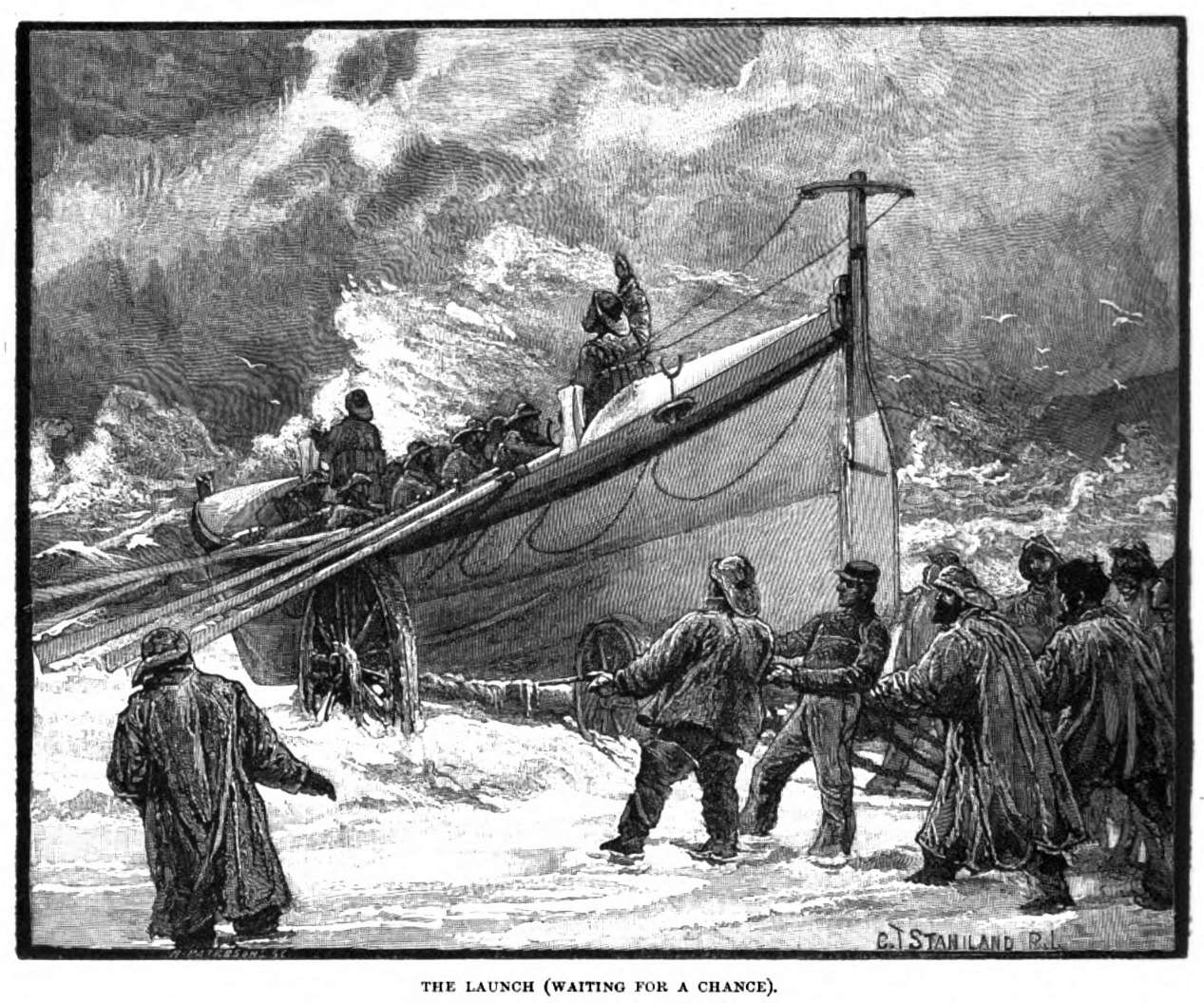 Lifeboats and Lifeboat men by C F Staniland Waiting to Launch