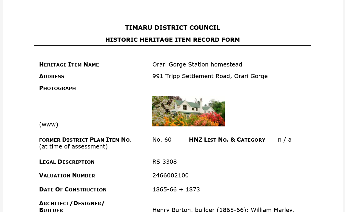 Orari Gorge Station homestead Heritage Report screen shot