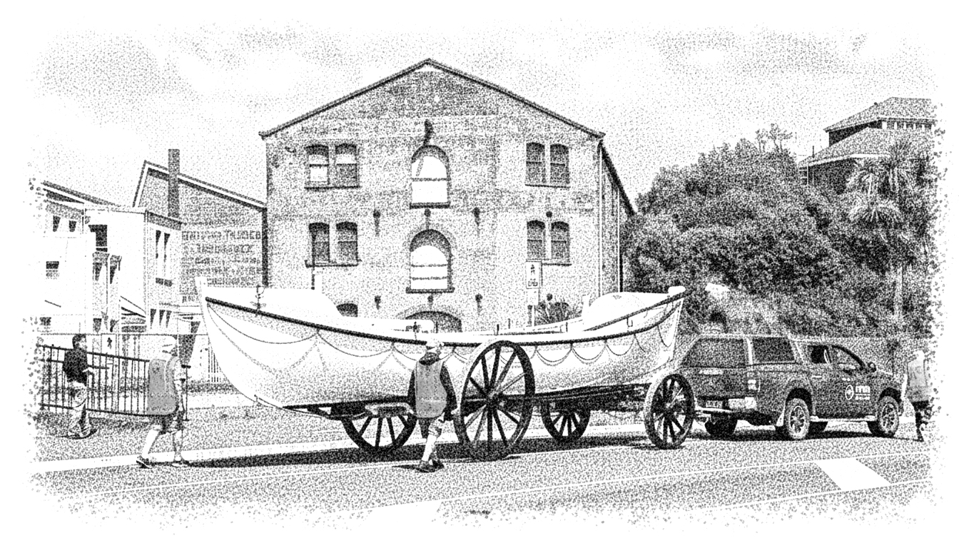 The Alexandra infront of the Turnbull Store at the foot of Strathallan Street Timaru based on a photo by Geoff Cloake