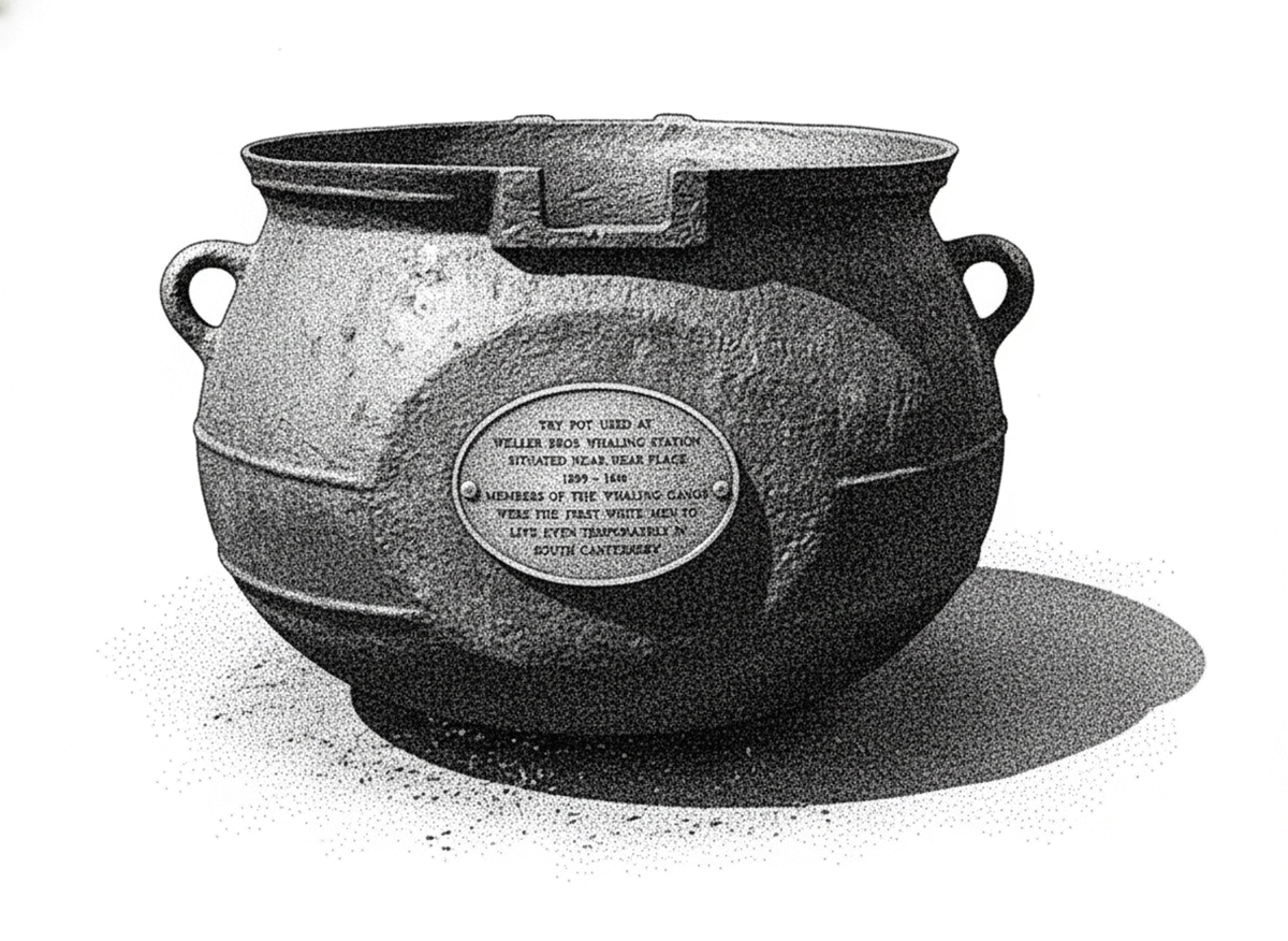 Weller Brothers whale pot at Caroline Bay