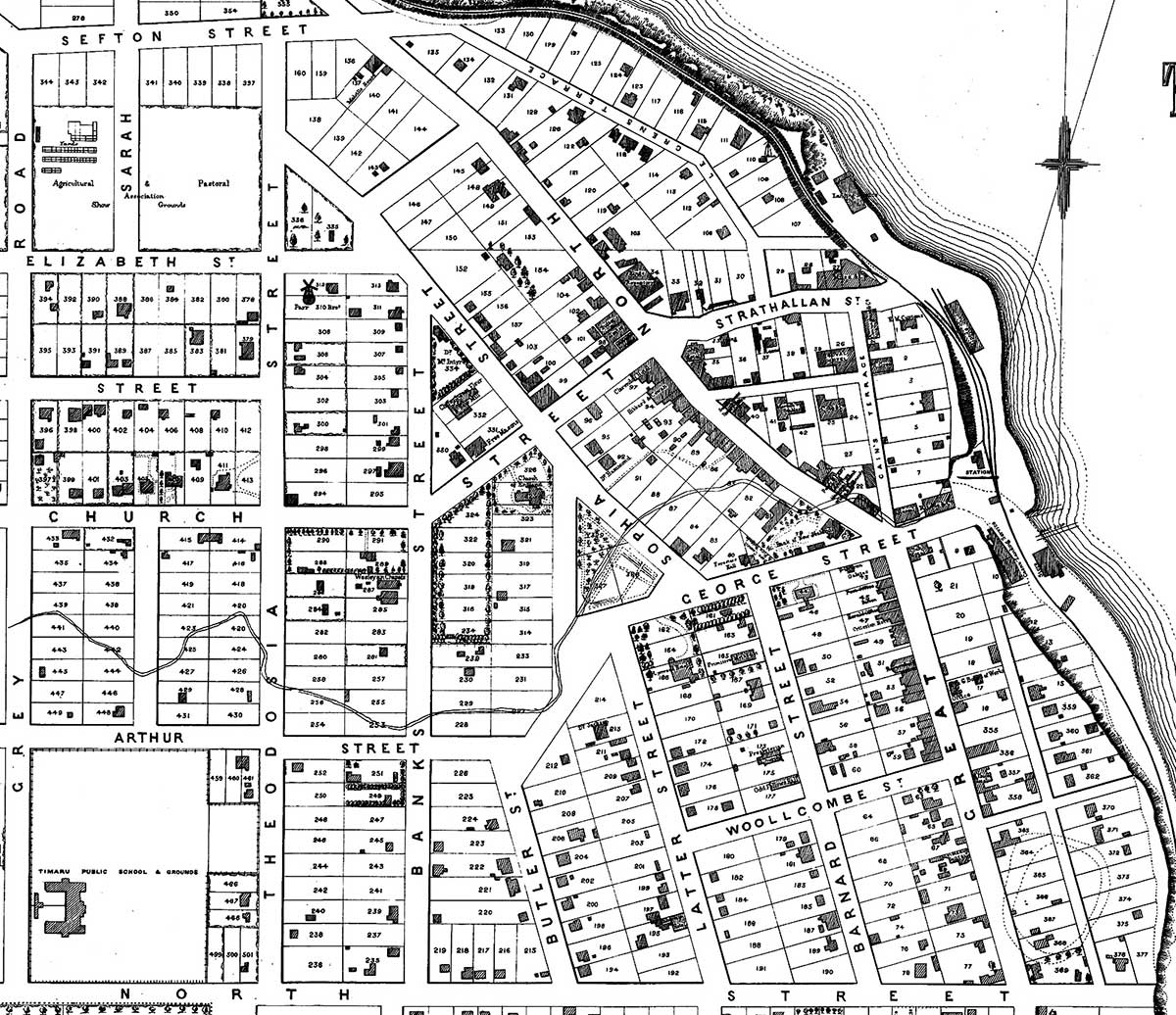 1875 Map 3000x96 Plan of Timaru Townships Canterbury Courtesy of the Timaru District Council GreatNorthRoad