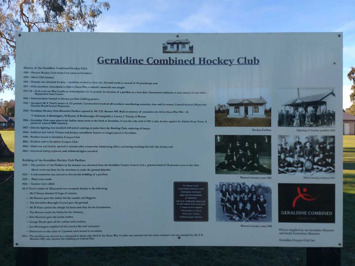 Geraldine Croquet Club former hockey club Roselyn Fauth 260615 Information Sign