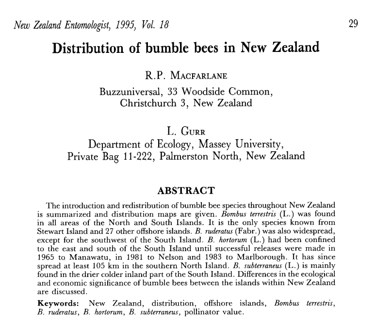 New Zealand Entomologist 1995 Vol 18 Distribution of bumble bees in New Zealand
