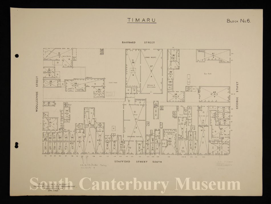 Woollcombe and stafford street Fire and Accident Underwriters Association block plans Timaru township 1959 South Canterbury Museum 200200506b 10