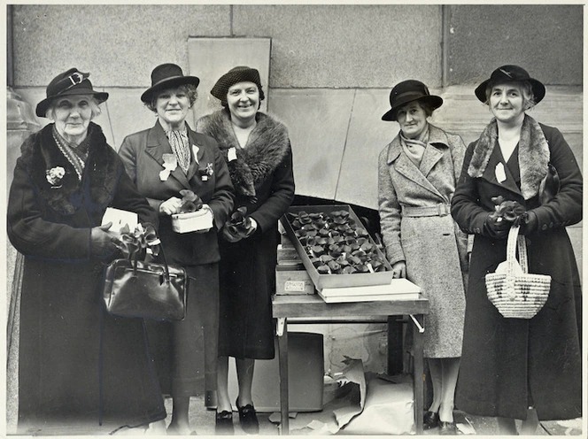 women selling poppies as first poppy day Alexander Turnbull Library
